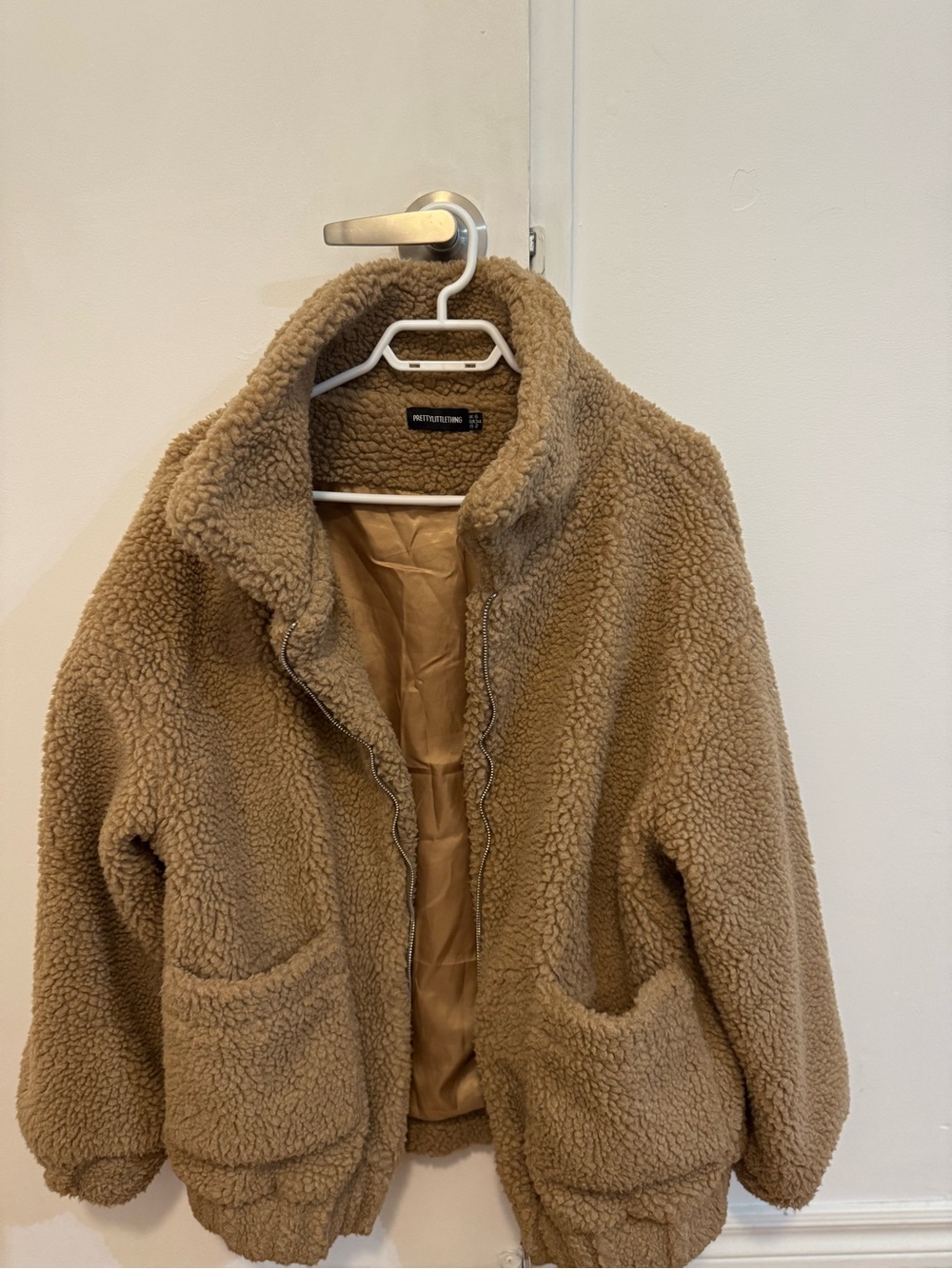 PrettyLittleThing Camel Teddy Sherpa Zip Jacket- Oversized
